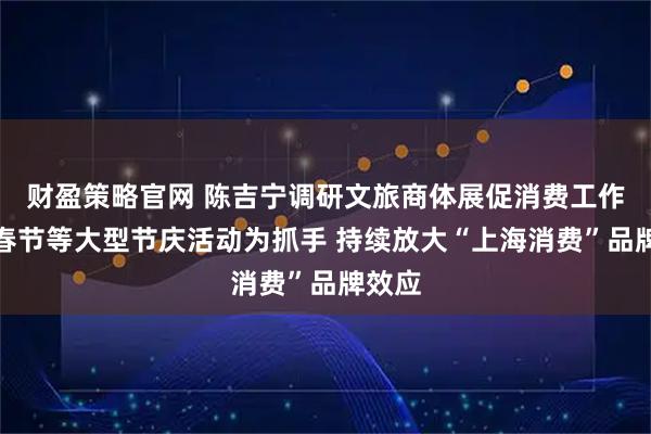 财盈策略官网 陈吉宁调研文旅商体展促消费工作：以春节等大型节庆活动为抓手 持续放大“上海消费”品牌效应