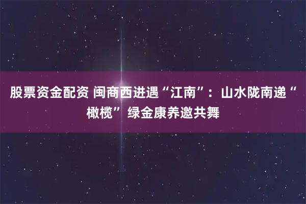 股票资金配资 闽商西进遇“江南”：山水陇南递“橄榄” 绿金康养邀共舞