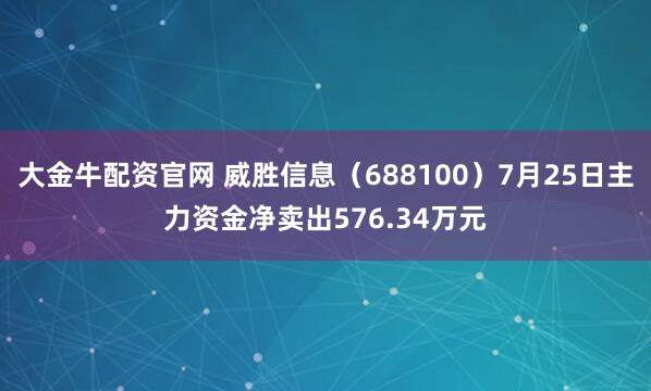 大金牛配资官网 威胜信息（688100）7月25日主力资金净卖出576.34万元